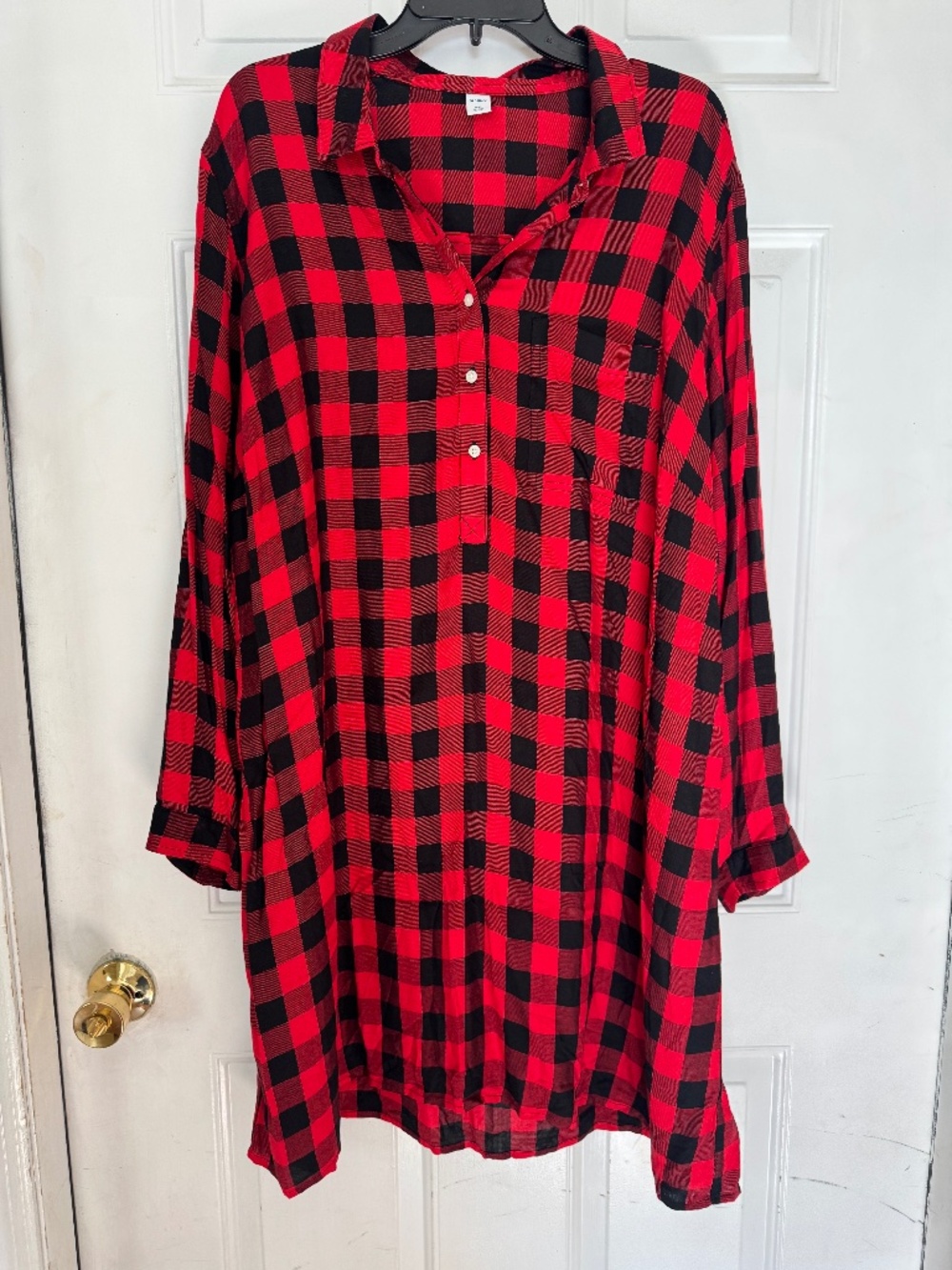 Old Navy Red Black Buffalo Plaid Long Sleeve Shirt Dress XXL